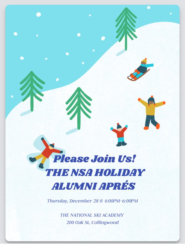 Please join us! The NSA Holiday Alumni Aprés.